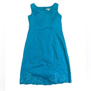 Jessica Turquoise Blue Sleeveless Dress Embroidered Hem Size 12